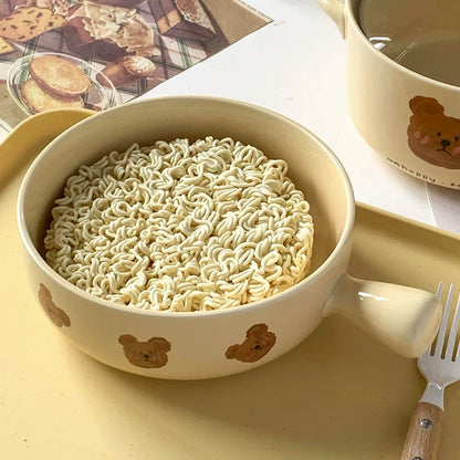 NoEmo Teddy Bear Expression Handle Ceramic Bowl
