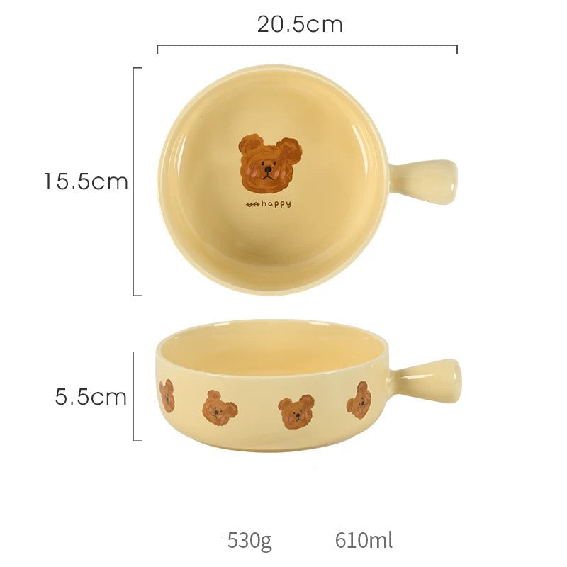 NoEmo Teddy Bear Expression Handle Ceramic Bowl