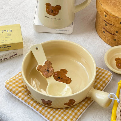 NoEmo Teddy Bear Expression Handle Ceramic Bowl