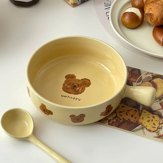 NoEmo Teddy Bear Expression Handle Ceramic Bowl
