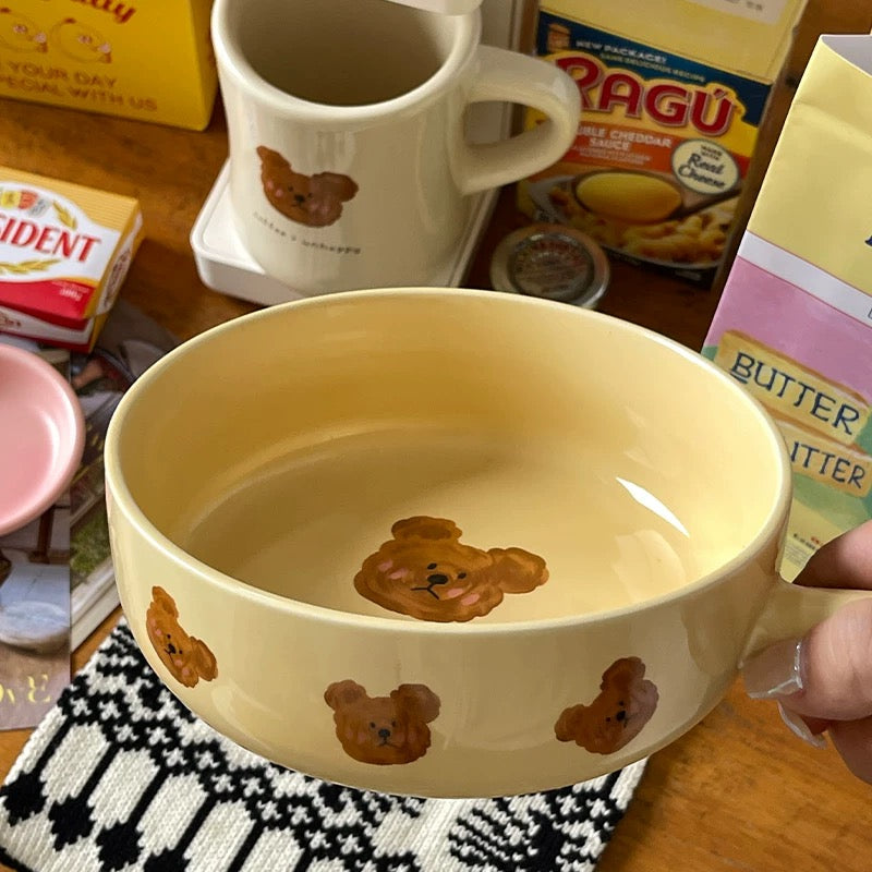 NoEmo Teddy Bear Expression Handle Ceramic Bowl