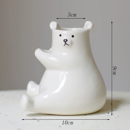 White Ceramic Bear Vase Desktop Decoration