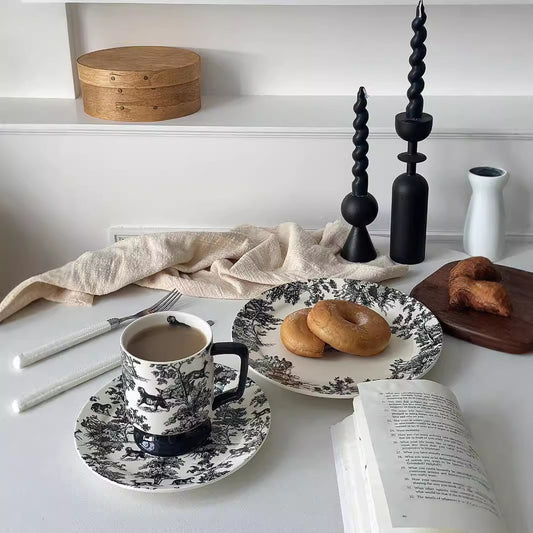 French Vintage Black & White Toile de Jouy Ceramic Tableware
