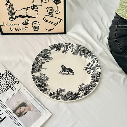 French Vintage Black & White Toile de Jouy Ceramic Tableware