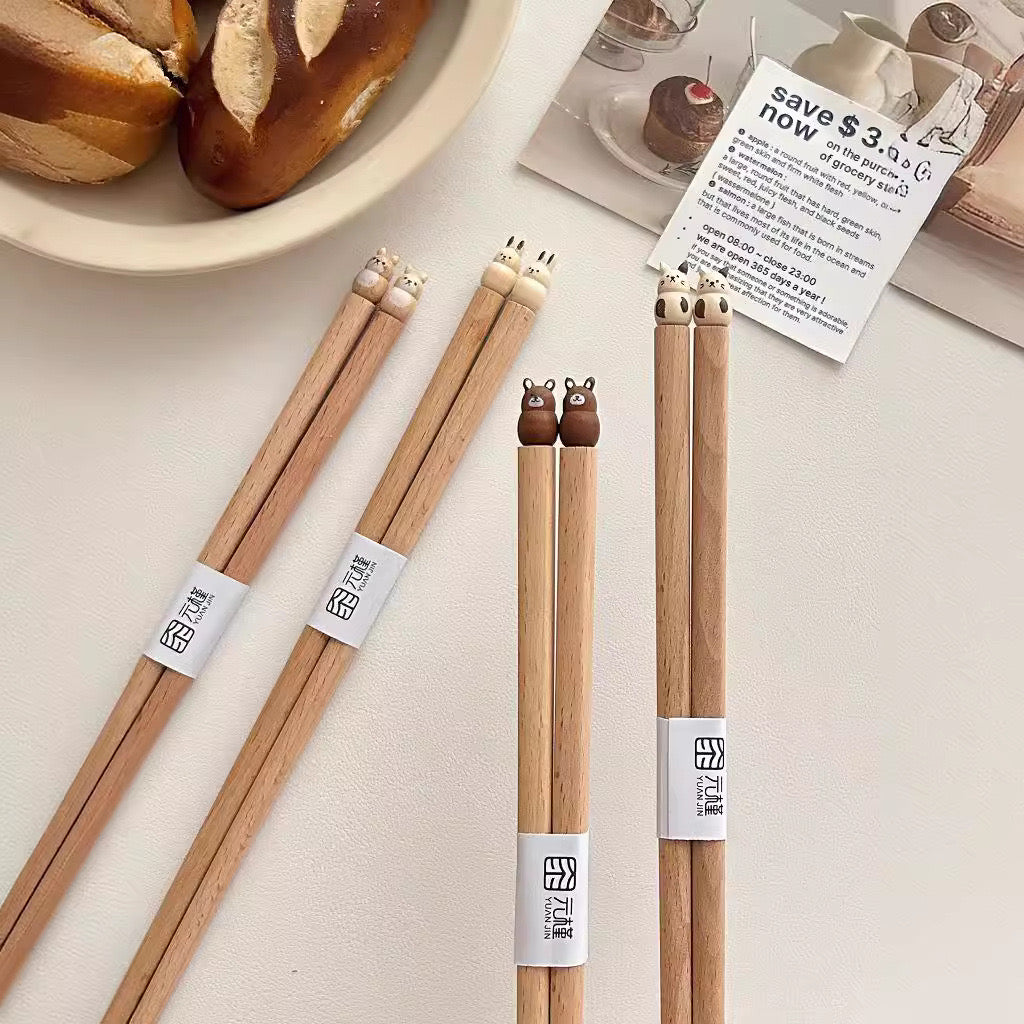 Hand-Carved Beech Wood Chopsticks (1 Pair)