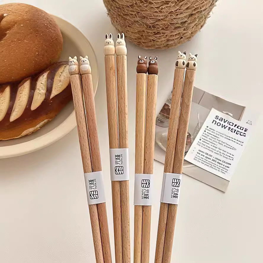 Hand-Carved Beech Wood Chopsticks (1 Pair)