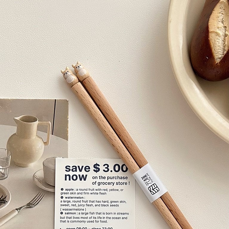 Hand-Carved Beech Wood Chopsticks (1 Pair)