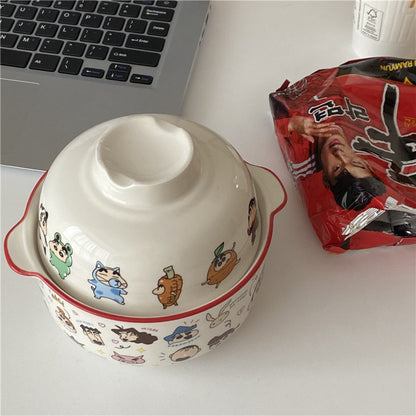 Crayon Shin-chan Ceramic Noodle Bowl With A Lid