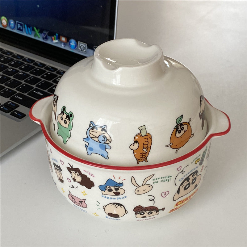 Crayon Shin-chan Ceramic Noodle Bowl With A Lid