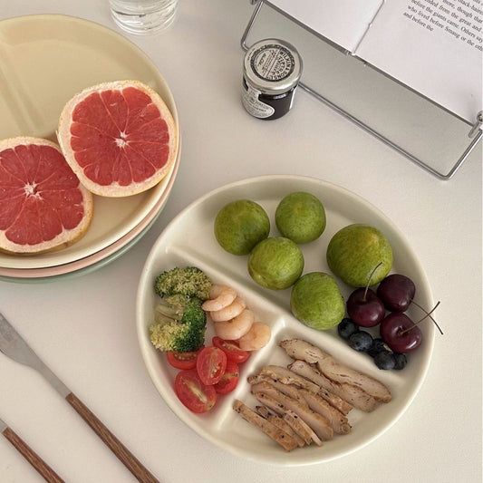 Simple Three-Section Divided Ceramic Plate