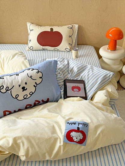 Apple Puppy Washed Cotton 4-Piece Bedding Set