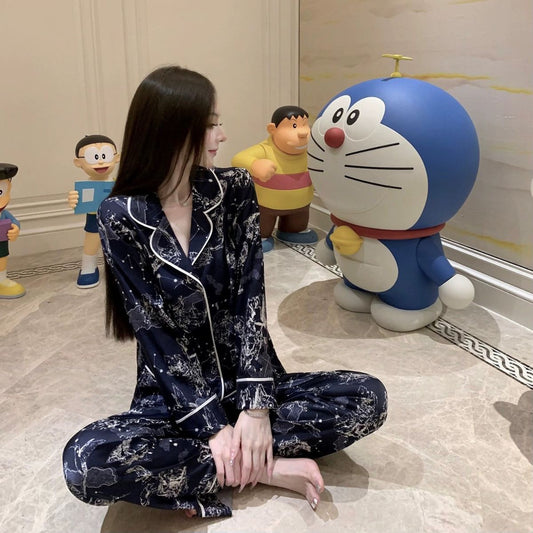 Galaxy Constellation Long-Sleeve Silk Pajama Set