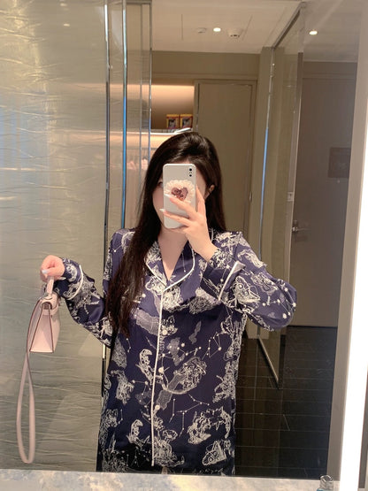 Galaxy Constellation Long-Sleeve Silk Pajama Set