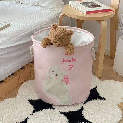 Pink Bow Cat & Brown Plush Bear Laundry Baskets