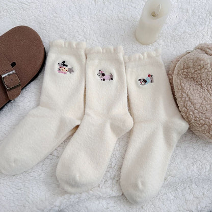 Cartoon Dog Faux Wool Mid-Calf Socks