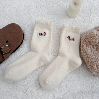 Cartoon Dog Faux Wool Mid-Calf Socks