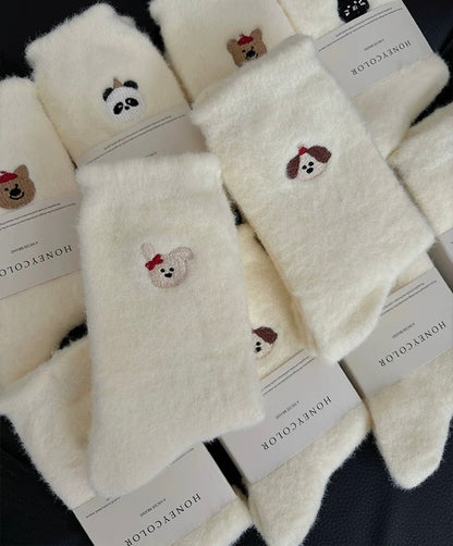 Cute Embroidered Faux Wool Mid-Calf Socks