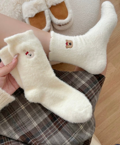 Cute Embroidered Faux Wool Mid-Calf Socks
