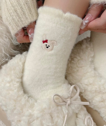 Cute Embroidered Faux Wool Mid-Calf Socks