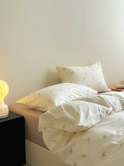 Cream-Tone Migratory Bird Cotton Bedding 4-Piece Set