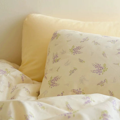 Korean Pastoral Style Purple Floral Cotton Bedding Set (4-Piece)