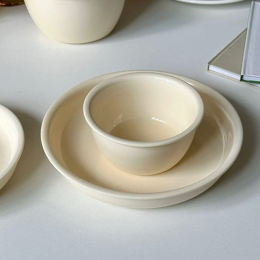 Cream-Colored Minimalist Ceramic Bowl & Plate Series