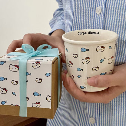 Mug en céramique chat et poisson (avec boîte cadeau)