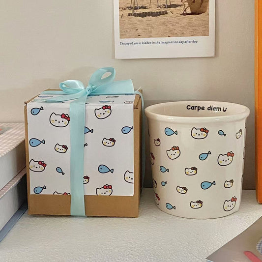 Mug en céramique chat et poisson (avec boîte cadeau)