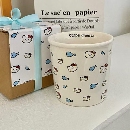 Mug en céramique chat et poisson (avec boîte cadeau)