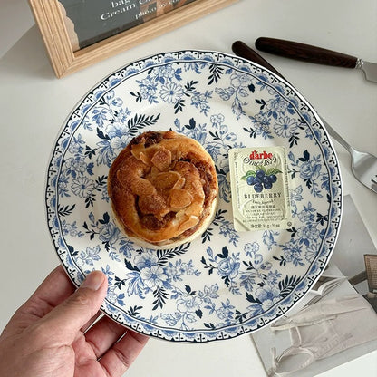 British Vintage Blue Floral Flat Plate (Dark Blue / Light Blue)