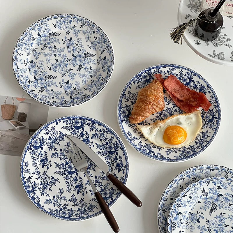 British Vintage Blue Floral Flat Plate (Dark Blue / Light Blue)