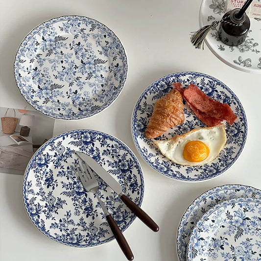 British Vintage Blue Floral Flat Plate (Dark Blue / Light Blue)