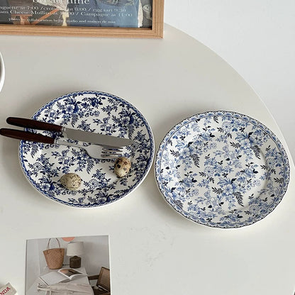 British Vintage Blue Floral Flat Plate (Dark Blue / Light Blue)