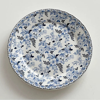 British Vintage Blue Floral Flat Plate (Dark Blue / Light Blue)