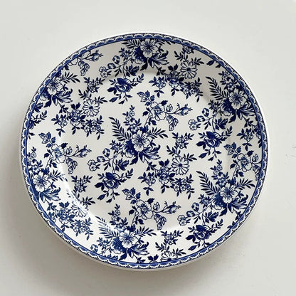 British Vintage Blue Floral Flat Plate (Dark Blue / Light Blue)