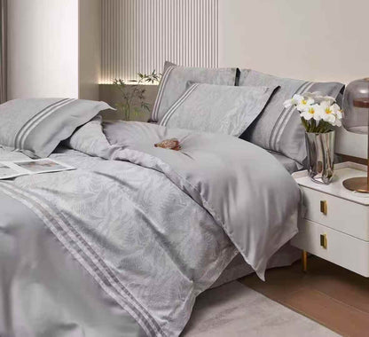 California Grey 100% Egyptian Cotton 100s Jacquard 4-Piece Bedding Set